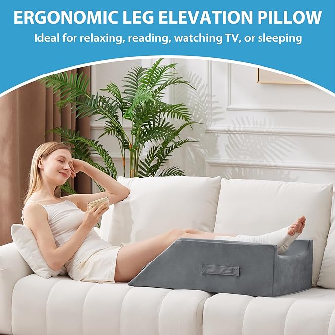 Double Leg Elevation Pillows for After Surgery, Memory Foam Leg Elevating Pillow, Leg Pillow Elevation Blood Circulation, Knee Pillow Wedge Pillow for Back Knee Hip Ankle Pain Relief, Grey