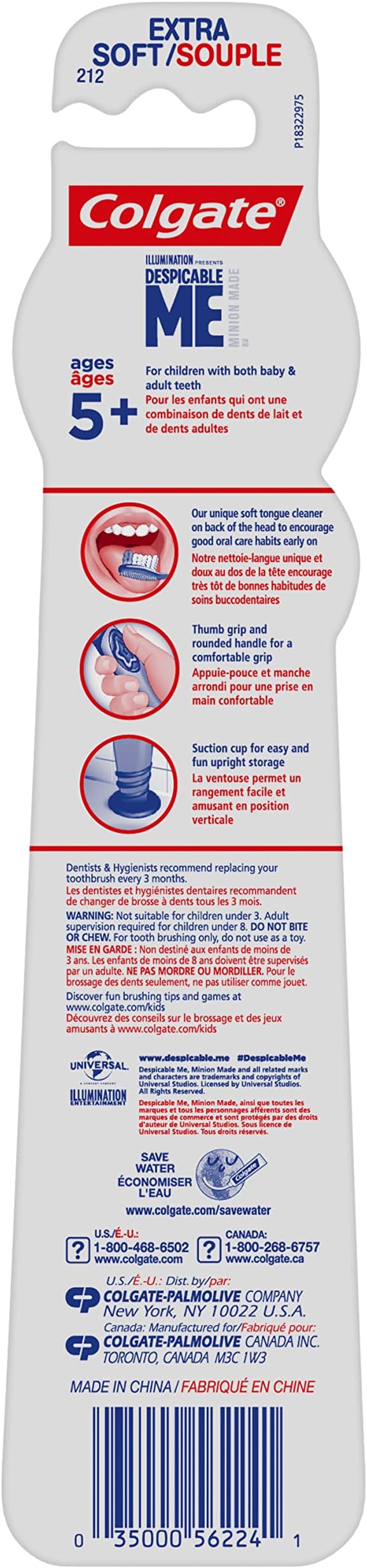 Colgate Kids Toothbrush, Minions, With Extra Soft Bristles and Built In Suction Cup Holder, 4 Pack