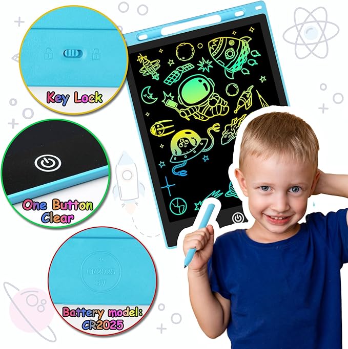 10 Inch LCD Writing Tablet - Colorful Electronic Drawing Pad & Doodle Board for Kids Ages 3-8, Erasable Educational Toy, Birthday and Christmas Gift for Girls and Boys (Blue)