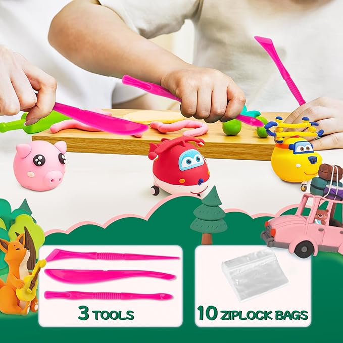 Chico Land Clay Kit - 24 Colors Air Dry Clay, Gift for Boys & Girls Age 4+ Year Old, DIY Model Modeling Clay kit for Kids, with Sculpting Tools, Storage Bags, Kids Art Crafts