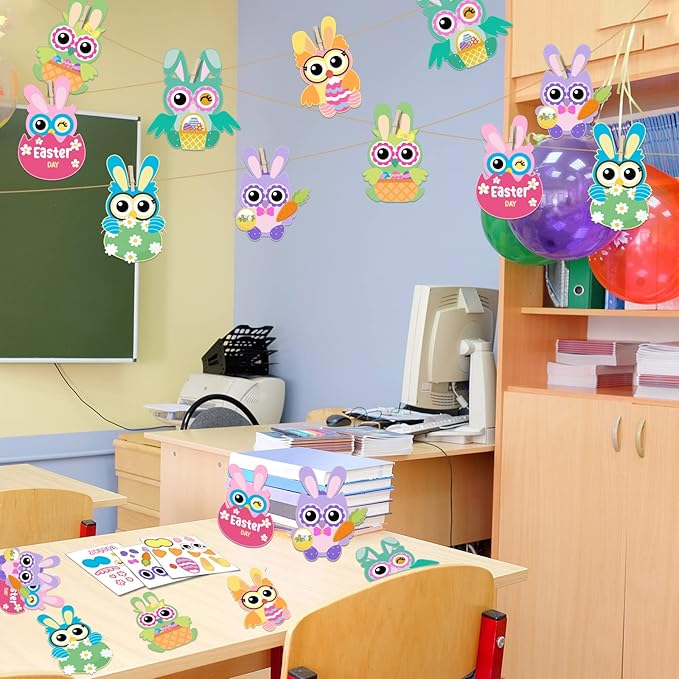chiazllta 30 PCS Easter Paper Craft Kits DIY Owl Art Craft Make Your Own Easter Owl Bulk Set for Home Game Activities Party