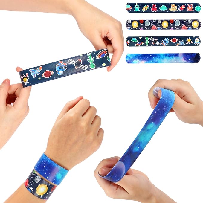 Lorfancy 48 Pcs Space Slap Bracelets Space Toys with Planet Design Kids Bracelets Snap Bands Class Prize Outer Space Party Decorations Favors