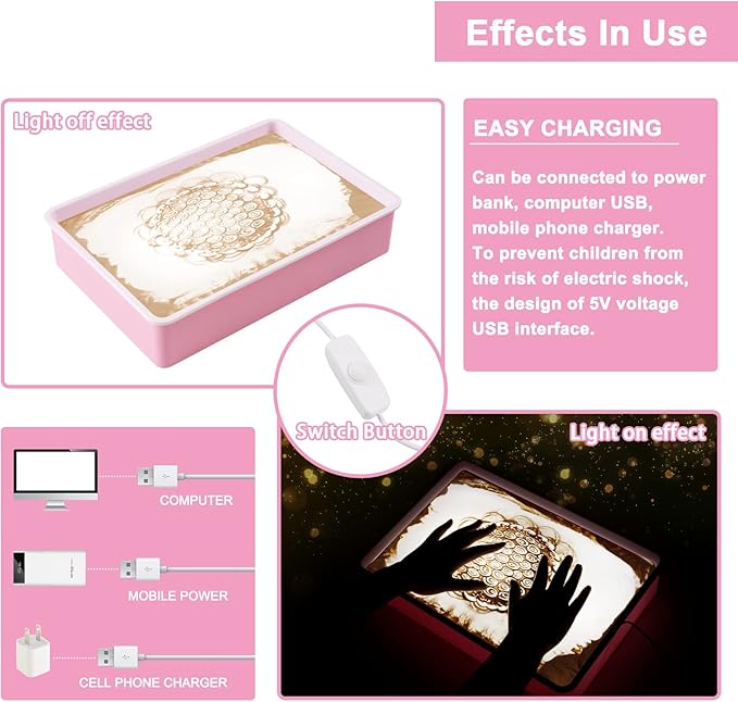 Light Table for Kids Manipulative | Sand Painting Light Box | Kids Light Table | Light Table Toys | Light Up Table for Kids | Sensory Light Table Accesories|3 Modes,10-Level Dimming16"(Blue)