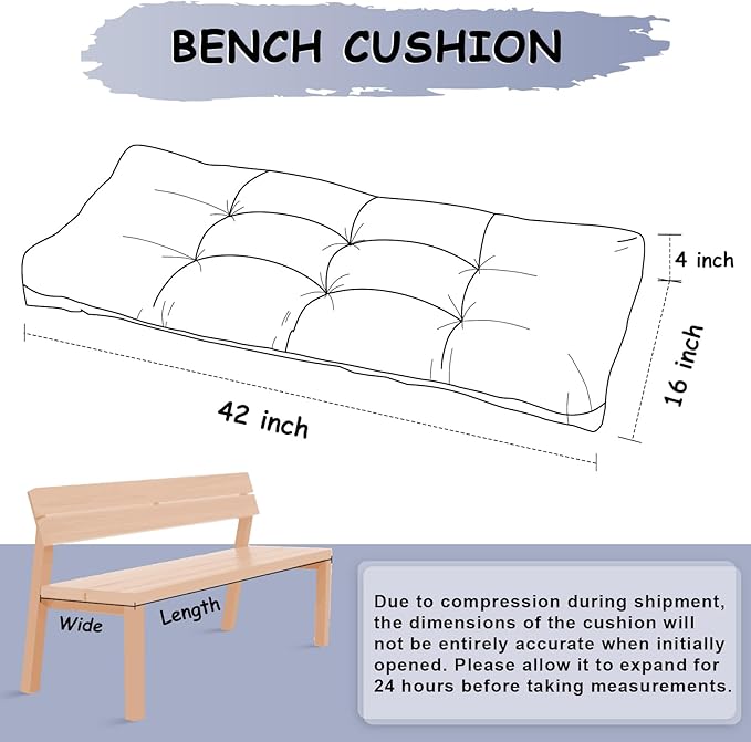 Bench Cushion 42 Inch - Polyester Brushed, High-Density Foam, Non-Slip Bottom, Soft Durable Indoor Tufted Long Seat Cushion for Window Garden Furniture (Dark Gray, 42x16x4 Inch)