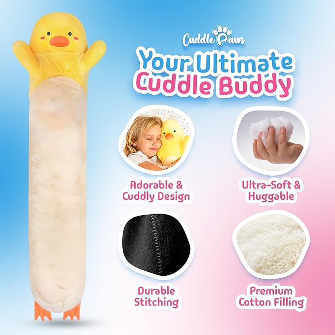 Duck Plush Body Pillow for Kids | Long Stuffed Animal Cuddle Pillow | Soft Hugging Toy | Plushie Gift for Girls & Boys | Long Plush Body Pillow for Sleep & Comfort | Medium, 35 Inches