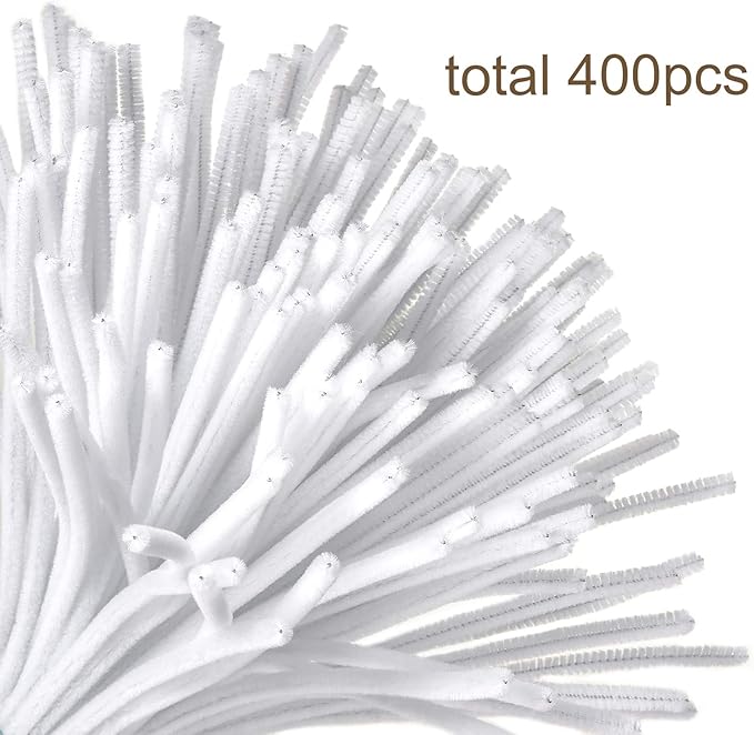 Caydo 400 Pieces White Pipe Cleaners Chenille Stems for DIY Art Craft Party Decorations, 6mm x 12inch