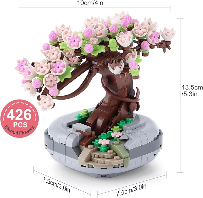 Cherry Blossoms Celebration Gift, Buildable Floral Display for Creative Kids, Spring Flower Room Decor or Office Art, Spring Flower Gift for Girls and Boys Aged 6 and Up