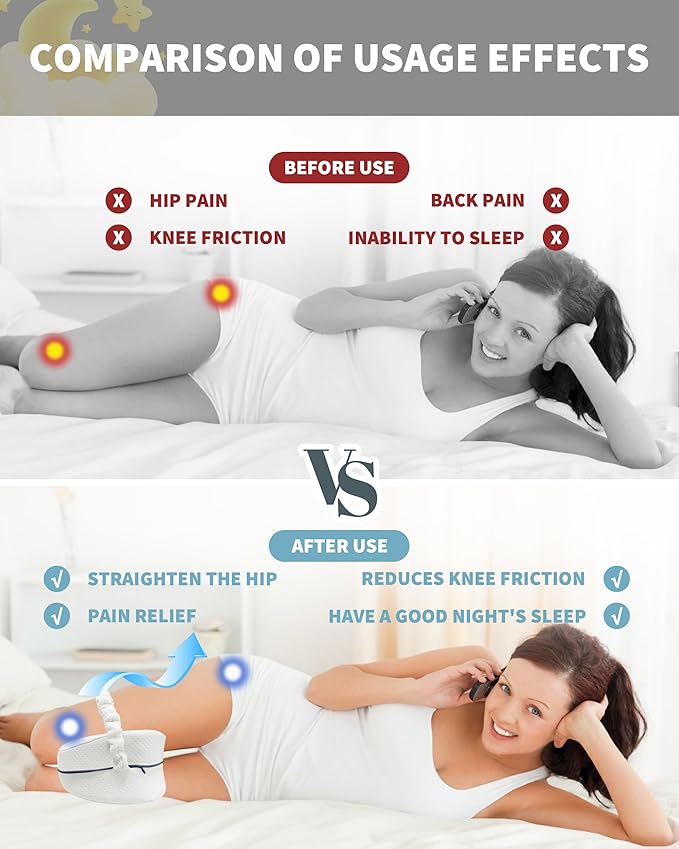 SPRING SEAON Knee Support Pillow for Side Sleepers – Deep Contour Memory Foam Leg Pillow with Adjustable Strap for Sciatica, Hip, Back & Knee Pain Relief – Breathable, Washable Cover, White