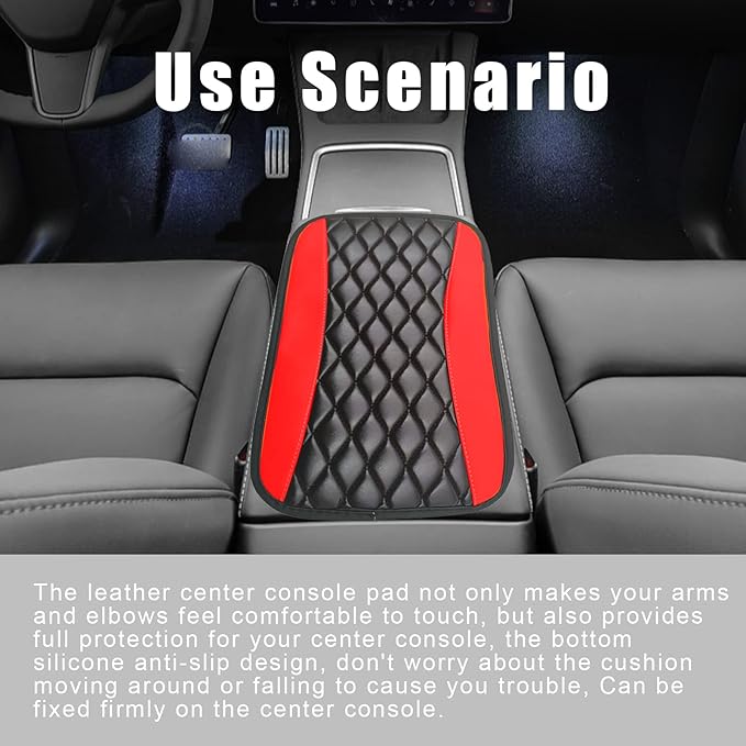 Car Center Console Cover, Universal Leather Waterproof Armrest Seat Box Cover Protector, Comfortable Car Decor Accessories Fit for Most Cars, Vehicles, SUVs-Red