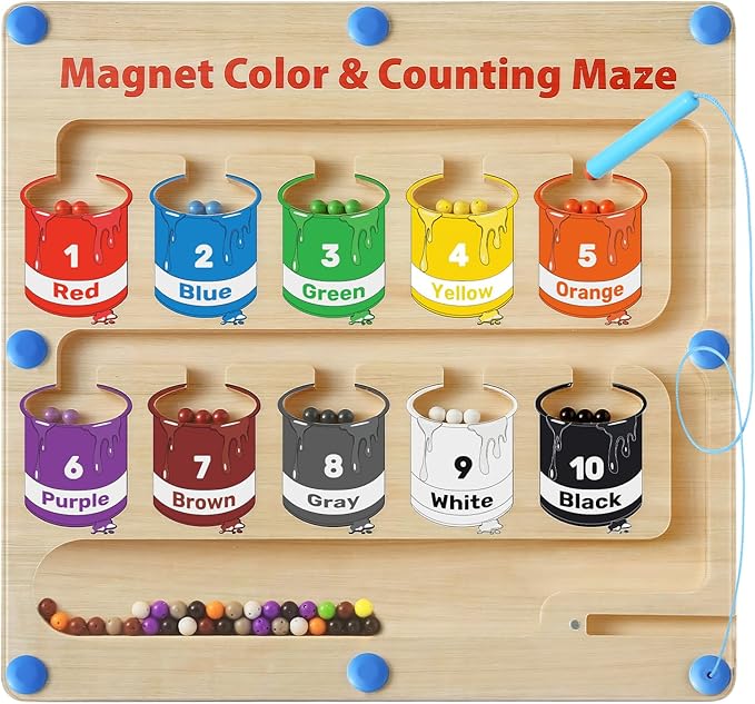 Magnetic Color and Number Maze, Montessori Toys for 3+ Year Old, Wooden Magnet Board Counting & Color Sorting Toddler Activities, Educational Fine Motor Skills Toys Gifts for 3-5 Years Old Boys Girls
