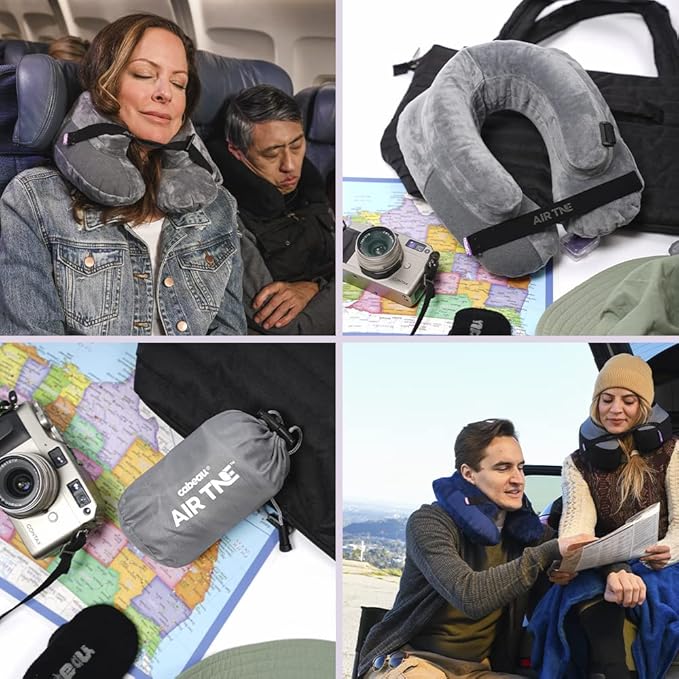 Cabeau Inflatable Travel Pillow – Air TNE – Adjustable, Lightweight, and Supportive for Sleeping on Airplanes, Trains, and Cars– Customized Fit and Compact Carrying Case (Royal Blue)