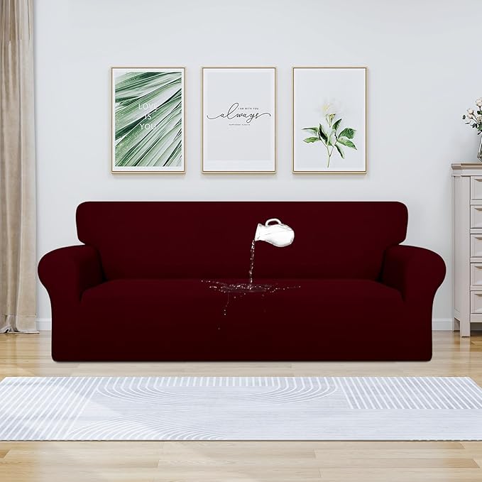 PureFit 100% Dual Waterproof Couch Cover Slipcovers for Couches and Sofas - Stretch Non Slip Fleece Sofa Covers Washable, Leakproof Furniture Protector for Kids, Pets, Dog (Sofa, Wine)