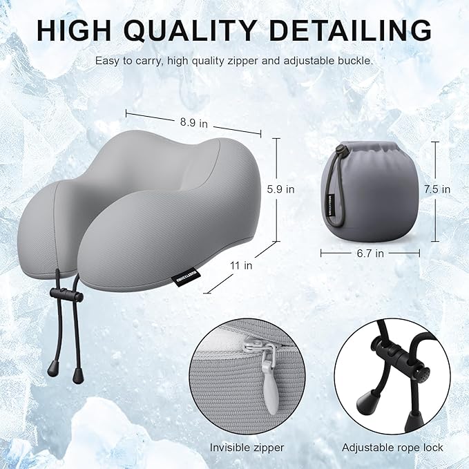 urnexttour Travel Pillow for Airplane Memory Foam Neck Pillow, Soft & Support Travel Pillow for Travelling, Sleeping Rest, Car, Train and Home Use (Grey)