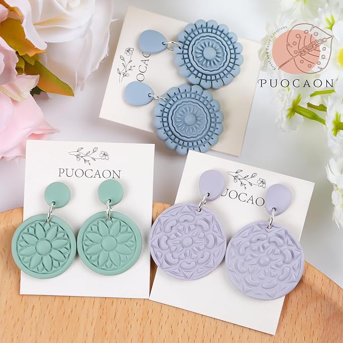 Puocaon Boho Polymer Clay Cutters - 5 Pcs Floral Clay Cutters for Polymer Clay Jewelry Making, Retro Dangle Earring Clay Jewelry Cutters, Embossed Cutters for Polymer Clay Earrings Clay Cutters Set