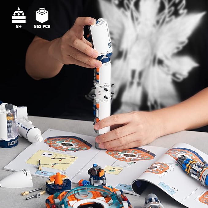 JOJO&Peach Space Exploration Rocket Building Toys, Collectible Display Model Set, Ideas Gift for Adults Boys Girls Age 8+(863 Pieces)