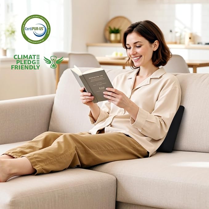 Lumbar Support Pillow for Office Chair Back Support - Memory Foam Lumbar Pillow for Car or Gaming Chair, Ergonomic Back Cushion with Adjustable Strap for Long-Hour Sitting (Black)