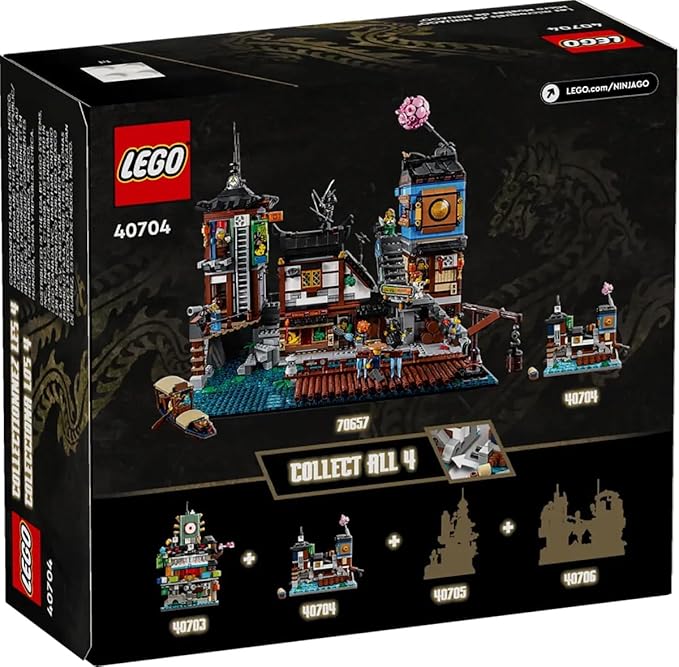 LEGO NINJAGO 40704 Micro Docks Building Set: Miniature Version of NINJAGO City Docks with Market, Tearoom, Arcade, and Apartments (275 pcs)
