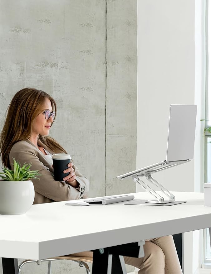 ALASHI Laptop Stand for Desk with 360° Rotating Base, Multi-Angle Adjustable Laptop Stands, Foldable Laptop Riser Compatible with 10 to 15.6 Inches PC Computer, Silver