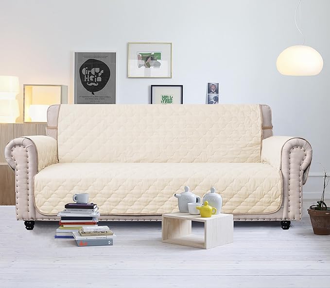 CHHKON Waterproof Nonslip Recliner Cover Stay in Place Dog Couch Chair Cover Furniture Protector Ideal Sofa Slipcovers for Pets and Kids (Ivory, 30'')