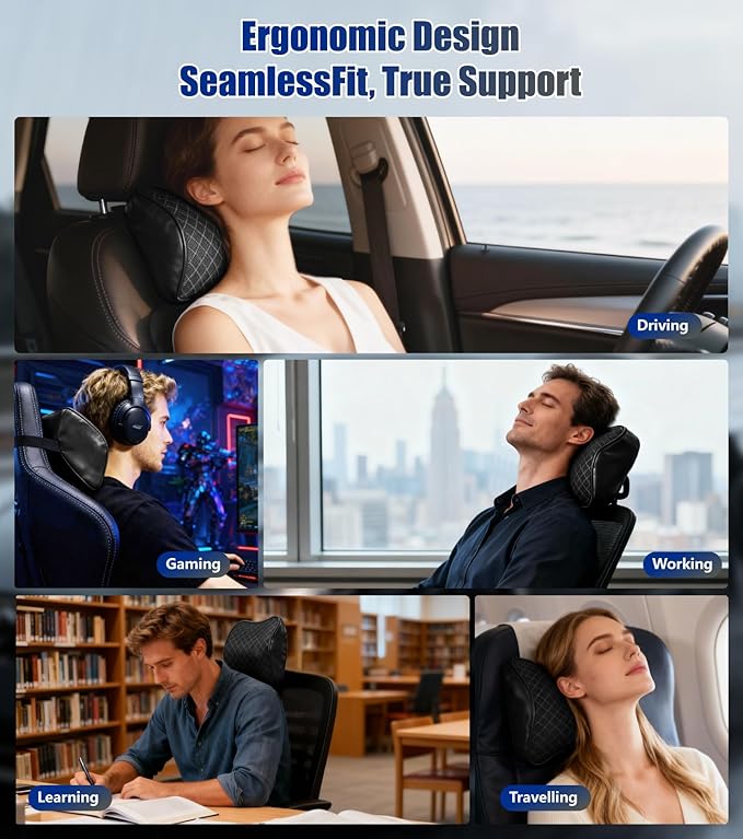 2Pcs Premium Car Neck Pillow – Car Headrest Pillow for Neck PainRelief with Premium Memory Foam,600D Oxford Fabric & 100D High Elastic Memory Foam – UltimateComfort Neck Pillow for Car, Driving