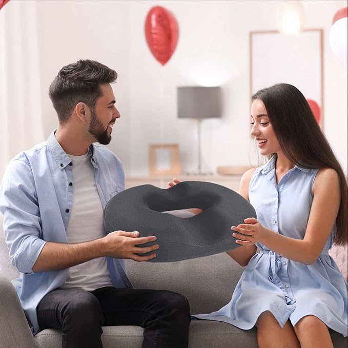 BlissTrends Donut Pillow Seat Cushion,Donut Chair Cushions for Postpartum Pregnancy & Hemorrhoids,Tailbone Pain Relief Cushion,Memory Foam Lifting Cushions for Office&Home Chairs (Grey)
