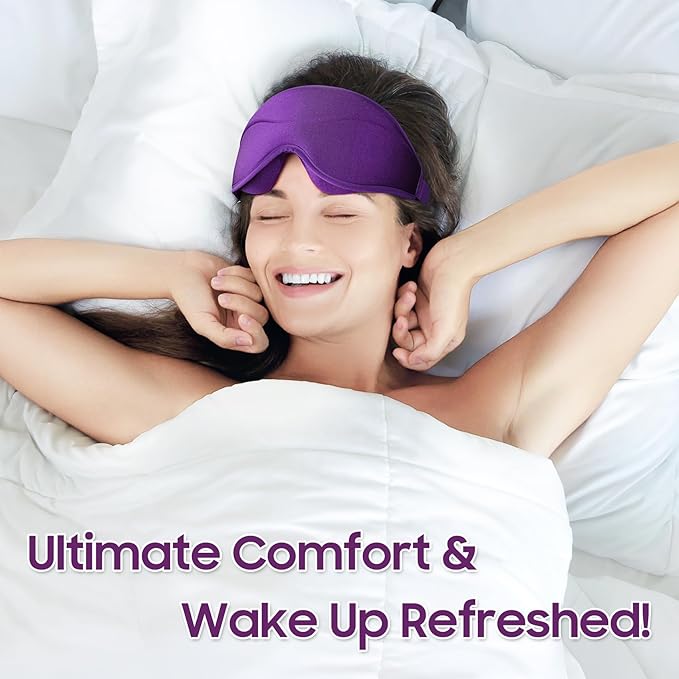 MOEASEii Sleep Mask - Total Blackout 3D Sleeping Mask, Super Lightweight & Silky Soft Eye Mask for Sleeping, Fully Adjustable Fit for Home, Office, Traveling, Meditation, Yoga, Purple