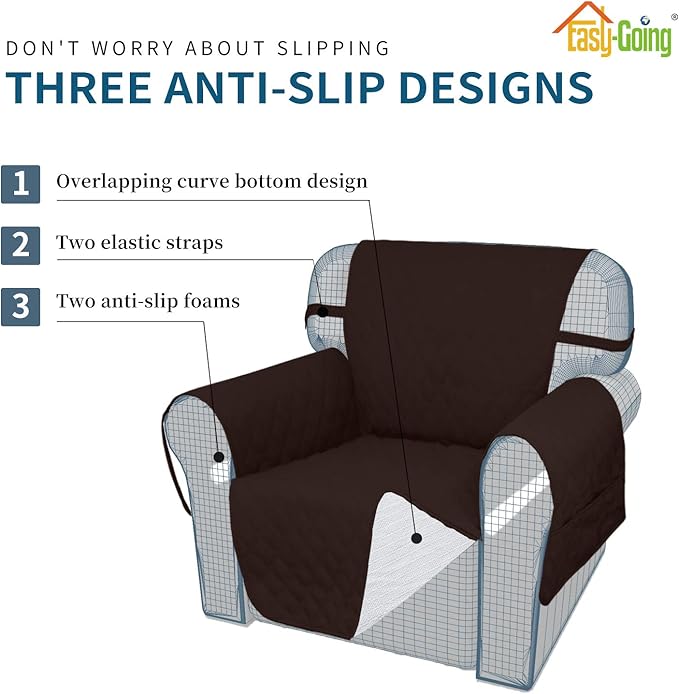 Easy-Going Sofa Slipcover Chair Cover Waterproof Couch Cover Washable Sofa Cover Non-Slip Fabric Furniture Protector with Pocket for Pets Covers Pets Kids Children Dog Cat (Chair, Chocolate)