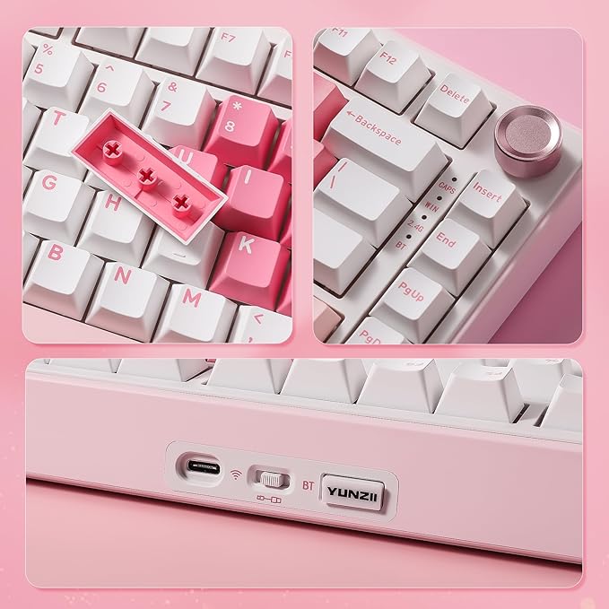 YUNZII B75 PRO Wireless Mechanical Keyboard,75% Layout with Knob,Hot Swap Gasket Structure,Creamy Pre-lubed Switches,RGB Backlit,Bluetooth/Type-C/2.4G for Win/Mac (White, Milk Switch)