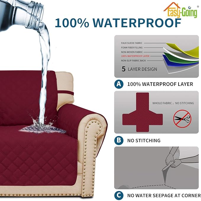 Easy-Going Sofa Slipcover Oversized Sofa Cover Waterproof Couch Cover Furniture Protector Cover Pets Covers Washable Non-Slip Fabric Pets Kids Children Dog Cat (Oversized Sofa, Wine)