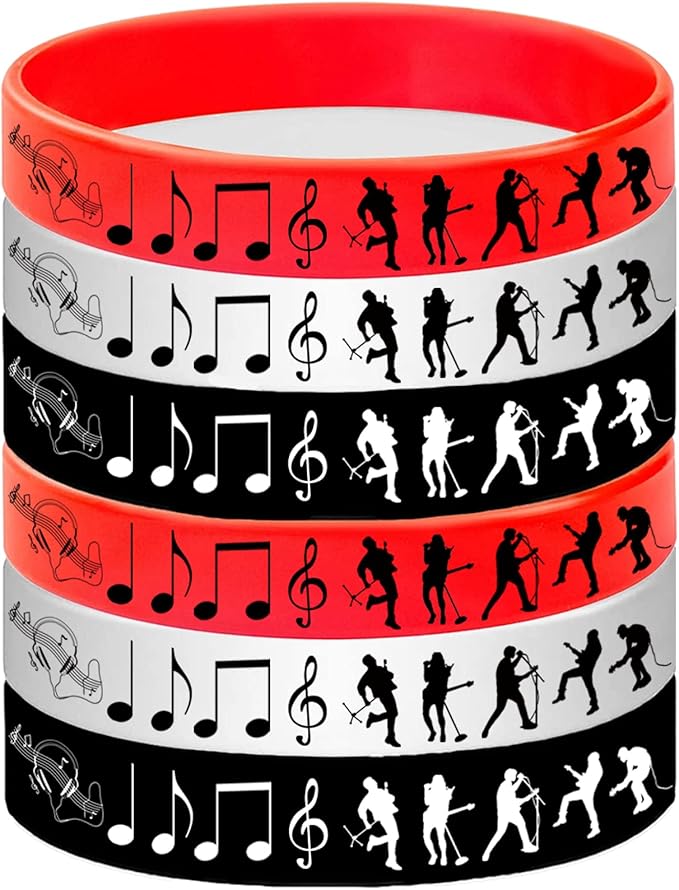 24PCS Rock and Roll Silicone Bracelets Rubber Wristbands -Music Party Favors Music Notes Party Decorations Musican Guitar Audio Record Microphone Rap Birthday Baby Shower