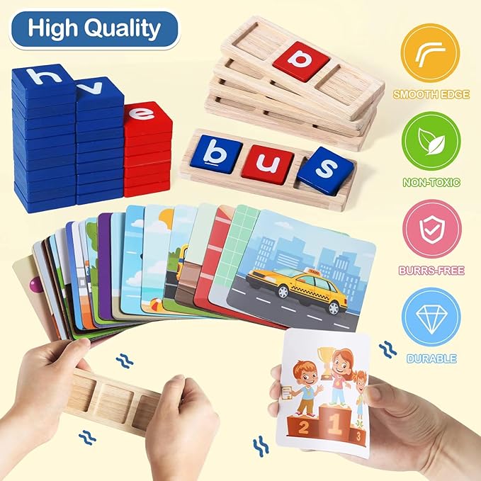 CVC Word Educational Toy Spelling Games, Preschool Toddler Learning Activities, Montessori Learning Toys Gifts for 3 4 5 6 Years Old Kids, 60 Sight Words Flash Cards Alphabet Puzzle for Toddlers