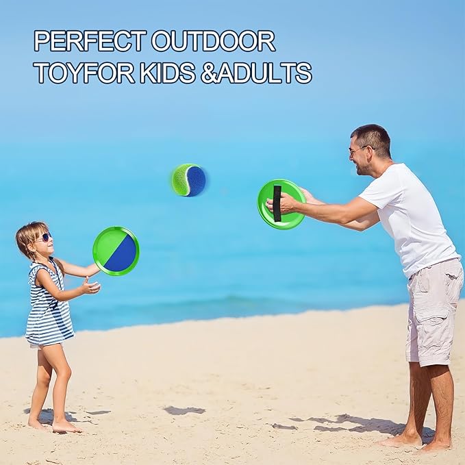 EPPO Toss Ball and Catch Set Toss Paddle Catch Ball Game Beach Toys Back Yard Pool Outdoor Throw Sticky Mitts Toys Set Age 3+ Years Boys Girls Adults