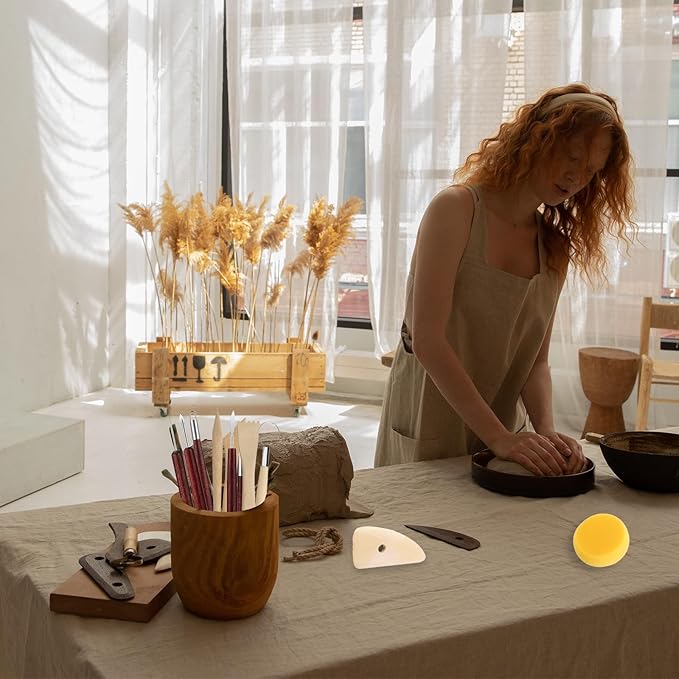 Hearty Ceramic 15PCS Pottery Carving Tools, Air Dry Polymer Clay Sculpting Tools Set, Pottery Trimming Tools with Smooth Wooden Handles, Clay Tool Kit for Kids Adults Beginners Professionals