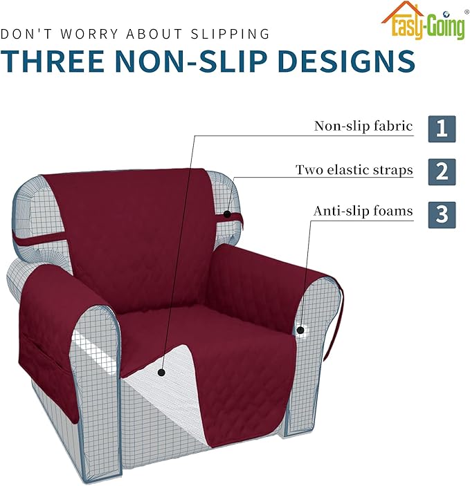 Easy-Going Waterproof Oversized Loveseat Covers Leakproof Couch Cover for 2 Cushion Couch Sofa Cover Washable Sofa Slipcover Non-Slip Furniture Protector with Pocket for Pet(Medium-XL, Christmas Red)