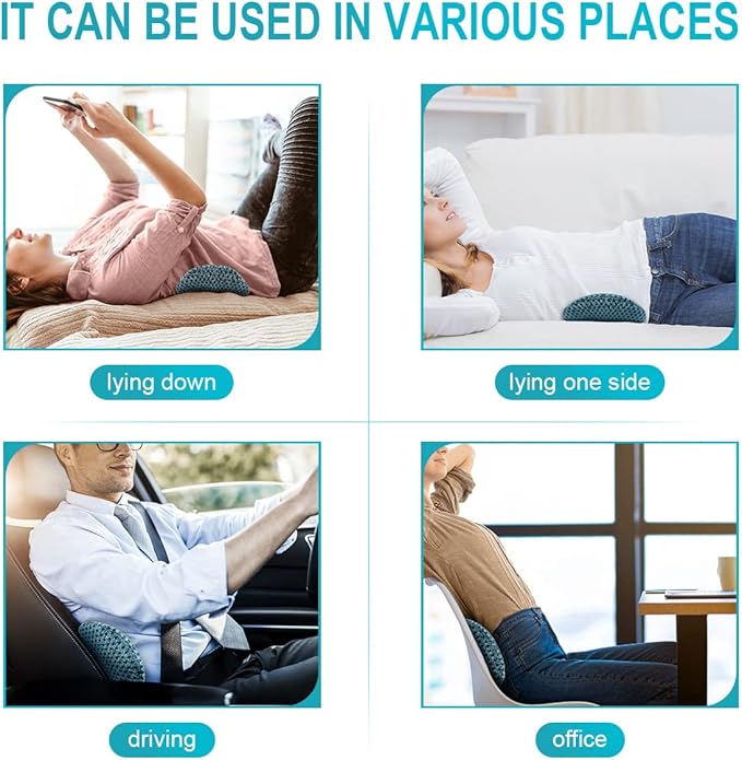 Lumbar Support Pillow for Office Chair, Memory Foam Lumbar Pillow for Lower Back Pain Relief - Black (Blue)