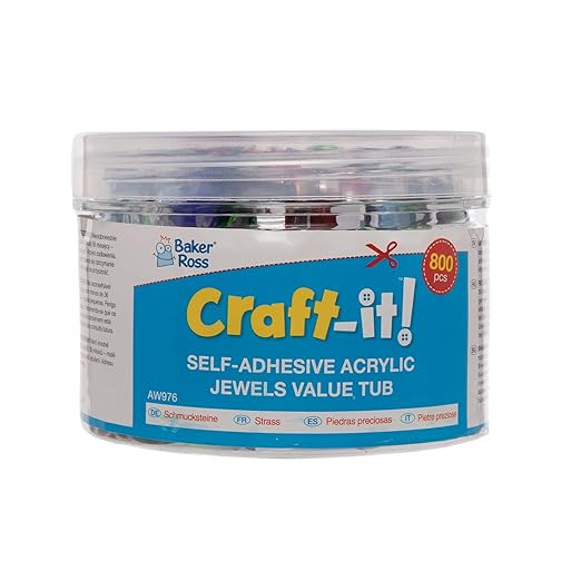 Baker Ross AW976 Self Adhesive Acrylic Jewels Value Tub - Pack of 800, Arts and Crafts for Kids