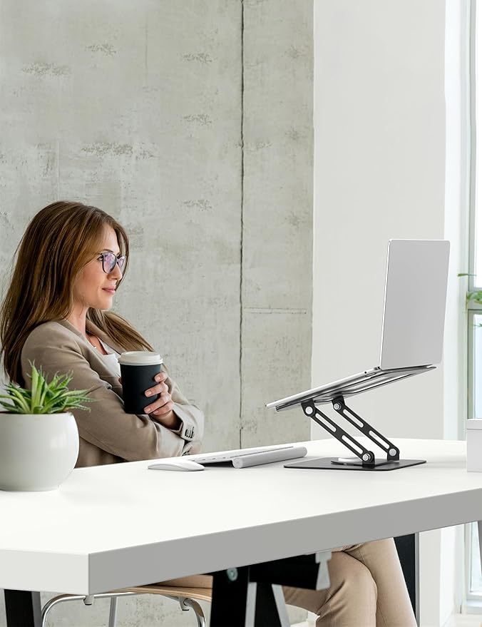 ALASHI Laptop Stand for Desk with 360 Rotating Base, Multi-Angle Adjustable Laptop Stands, Foldable Laptop Riser Compatible with 10 to 15.6 Inches PC Computer, Black