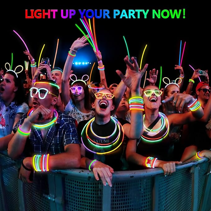 BUDI 467Pcs Glow Sticks Party Favors for Kids Adults 200 GlowStick Bulk 8 Colors 8 Inch & 267 Connectors for Glow in the dark Necklace Bracelets Glasses Party Supplies Light Up Toys Neon Accessories