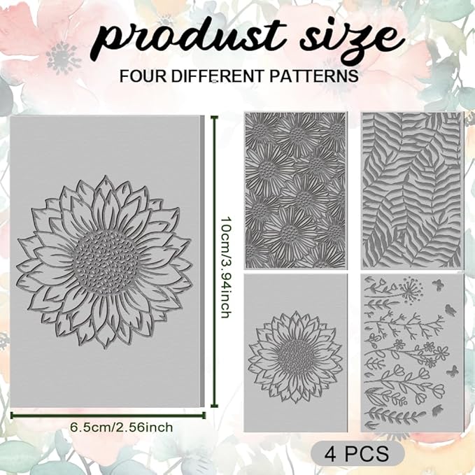 4PCS Polymer Clay Flowers Leaves Texture Sheets Set for Using with Clay Cutters Boho Clay Mat Effect as Clay Texture Roller Polymer Clay Tools Clay Earrings Texture Mats for Polymer Clay