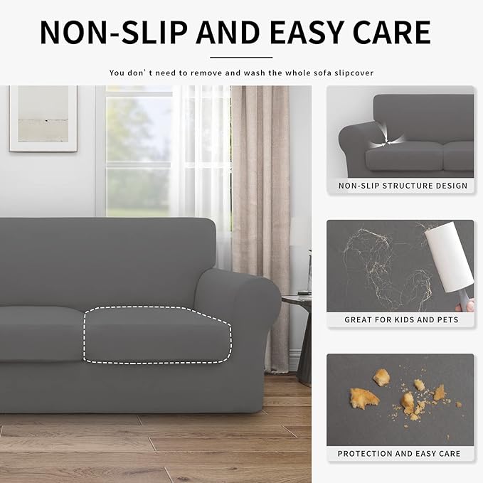 Easy-Going 100% Dual Waterproof Oversized Cover Stretch Soft Couch Cover for Dogs, Sofa Slipcover for 3 Separate Cushion Couch Leakproof Furniture Protector for Kids, Pets Gray
