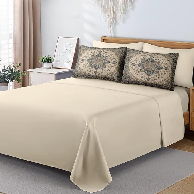 Comforter Set Twin Size, Medallion Oriental Vintage 5 Pcs Bedding for Kids and Adults, Floral Blue Bed Sheet Sets with Fitted Sheet Pillowcases & Shams for Bedroom Bed Decor