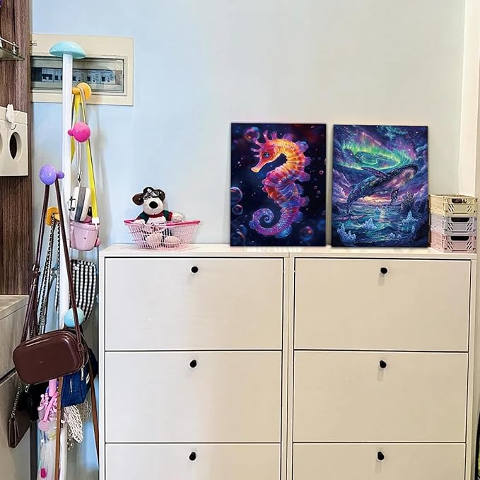 Georgie Porgy Scratch Paper Art Set for Kids Adults Magic Rainbow Scratchboards for DIY Arts and Crafts Kits Christmas Birthday Gift with Scratching Tools Kit (A4-Noctilucent Whale + Sea World)