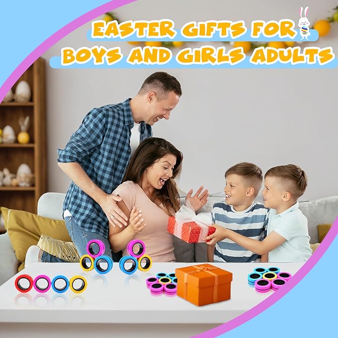 Cevioce 6 PCS Magnetic Ring Fidget Toys Set,Easter Basket Stuffers Finger Spinner Pack for Teens Adults and Kids,Coolest Magnet for ADHD Anxiety Relief Toy for 8+ Year Old Boys Valentine's Day Gifts