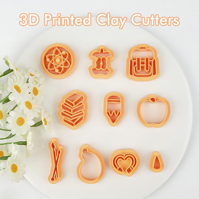 Puocaon School Polymer Clay Cutters - 10 Pcs Books Polymer Clay Cutters for Jewelry, School Bag Crayon Pencil Clay Cutters for Earrings Making, Apple Atom Clay Jewelry Cutters Set Clay Earrings Making