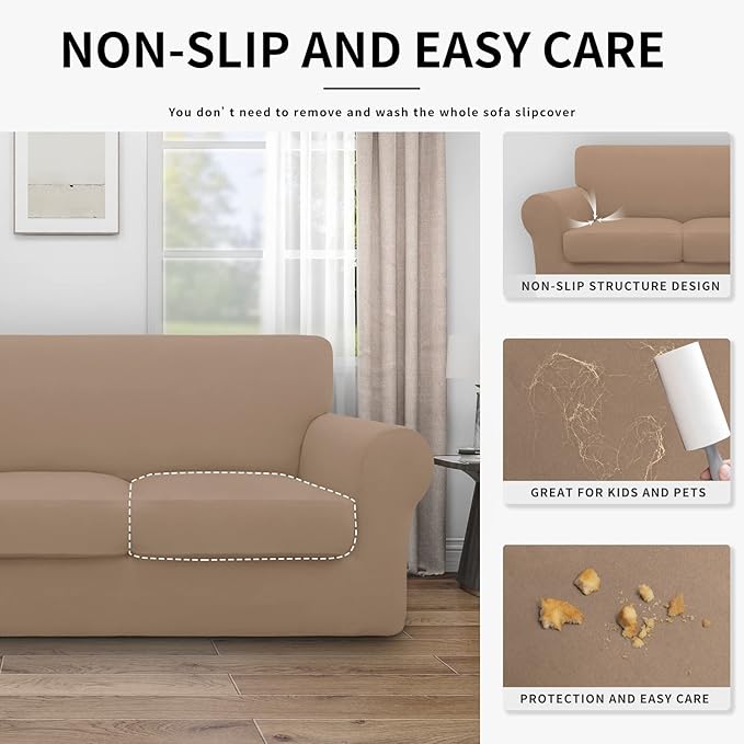 Easy-Going 100% Dual Waterproof Chair Cover Stretch Soft Couch Cover for Dogs, Sofa Slipcover for 1 Separate Cushion Couch Leakproof Furniture Protector for Kids, Pets Camel