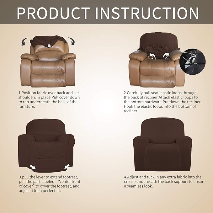 Easy-Going Oversized Recliner Stretch Sofa Slipcover Sofa Cover 1 Piece Furniture Protector Couch Soft with Elastic Bottom Kids,Polyester Spandex Jacquard Fabric Small Checks(Oversize Recliner,Coffee)
