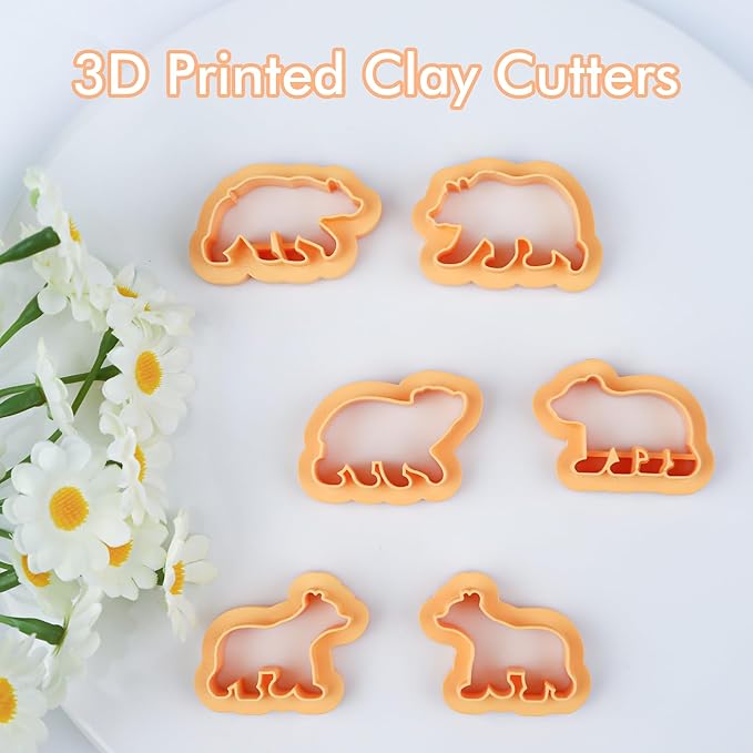 Puocaon Bear Polymer Clay Cutters - 6 Pcs Clay Cutters for Polymer Clay Earrings Making, Mirrored Bear Clay Jewelry Cutters, Animal Clay Cutters for Polymer Clay Jewelry Making Unique Clay Cutters