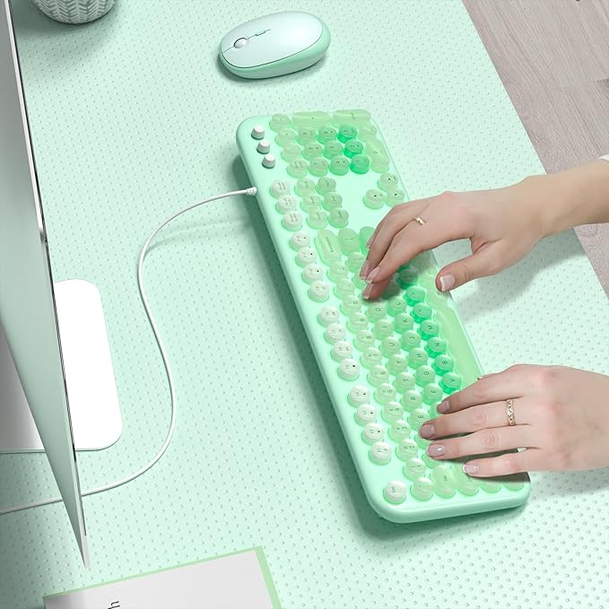 Wired Backlit Keyboard, Full Size USB Keyboard with Colorful Retro Keycaps, Numeric Keypad and Media Hotkey for Computer Desktop PC Laptop and Windows 7 8 10 11