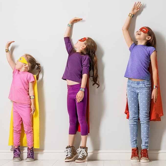 Junkin 80 Pieces Hero Tie Dye Party Favors Slap Bracelets for Kids Boys Girls Snap Bracelets Party Supplies Wristband Birthday Supplies Decorations, 10 Styles (Hero)