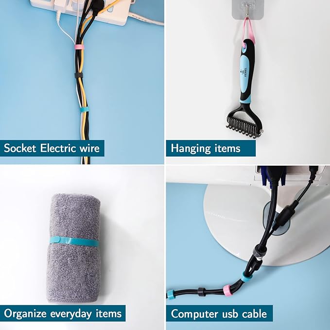 YOVXLO 50PCS 6 Inch Reusable Cable Ties, Adjustable Fastening Ties, Microfiber Cloth for Computer Link Cable Cord Management (Pink)